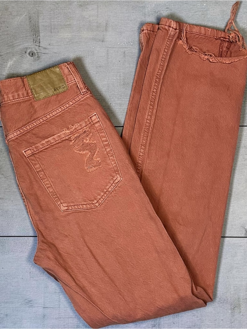 Aéropostale 90s Baggy Jeans Women’s 0R High Rise Orange Rust Distressed Y2K
